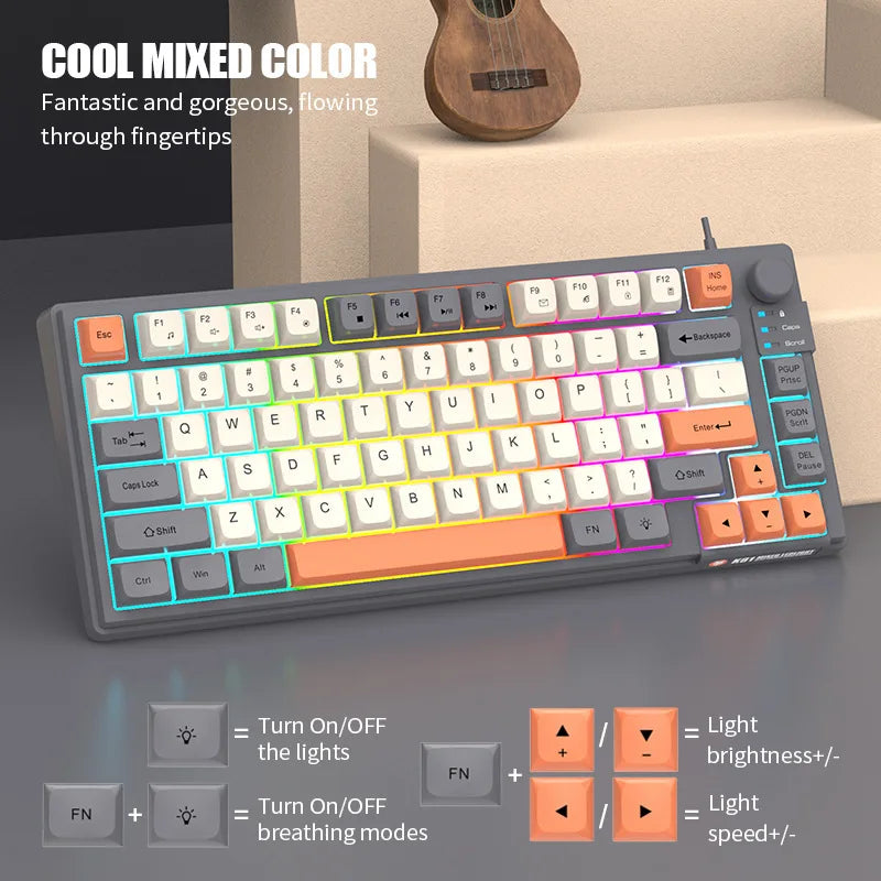 K81 Keyboard Tricolor-Blocked MDA Ball Cap Wired USB Luminous Office Gaming Keyboard Computer Laptop