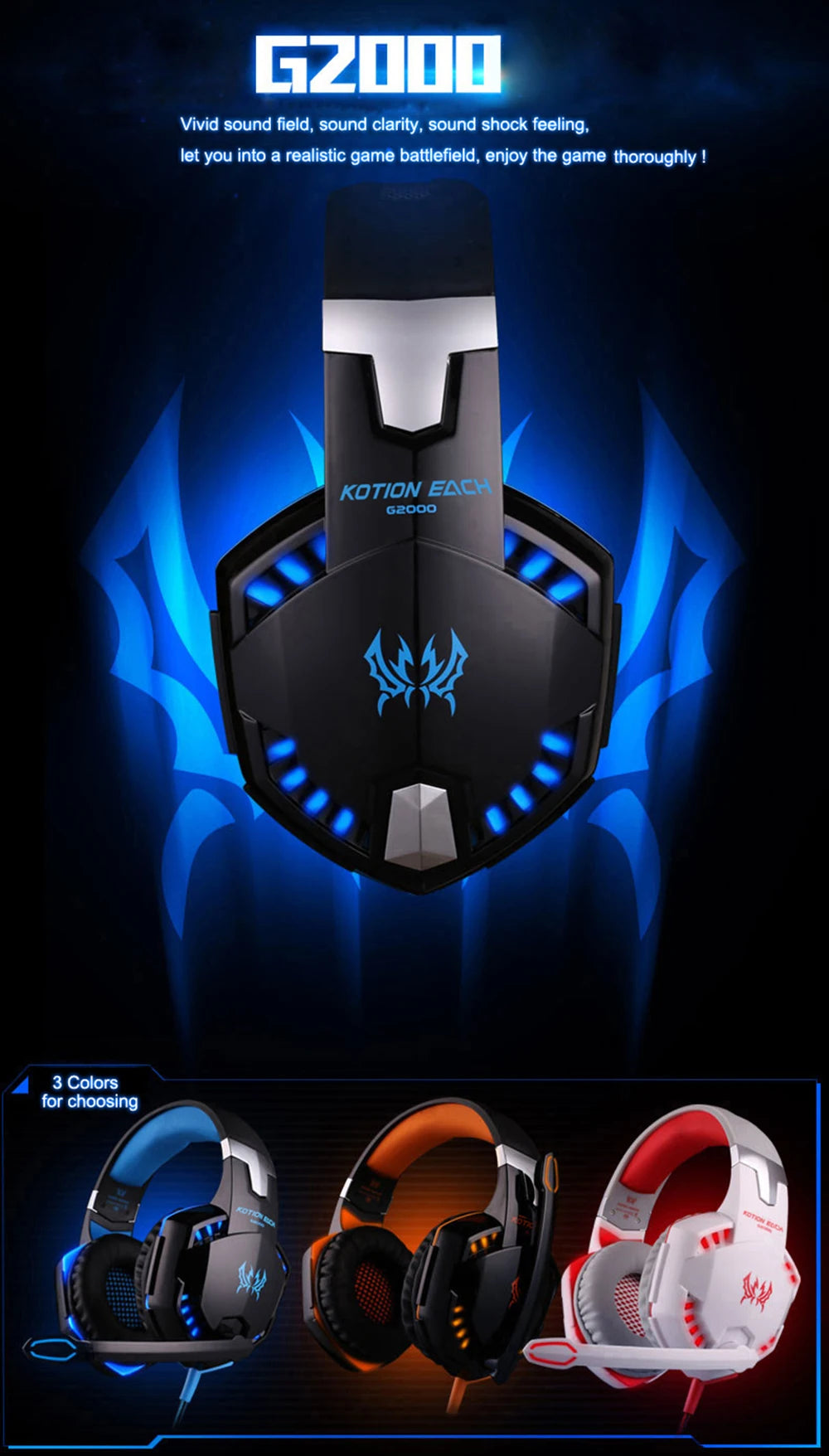 KOTION EACH Gaming Headset Casque with Deep Bass