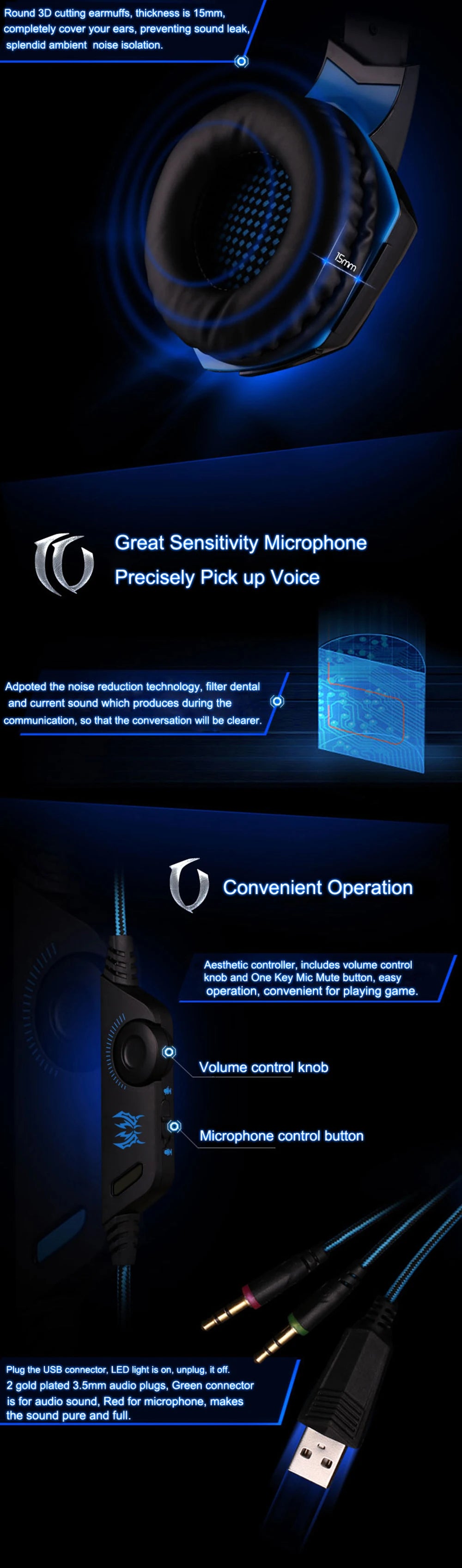 KOTION EACH Gaming Headset Casque with Deep Bass