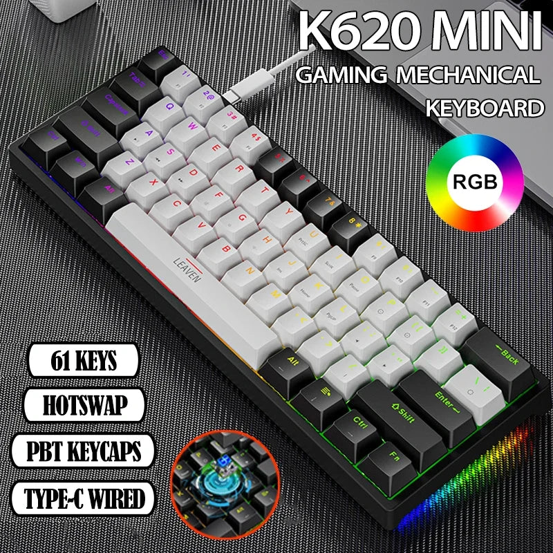 K620 Mini Gaming Mechanical Keyboard 61 Keys With RGB