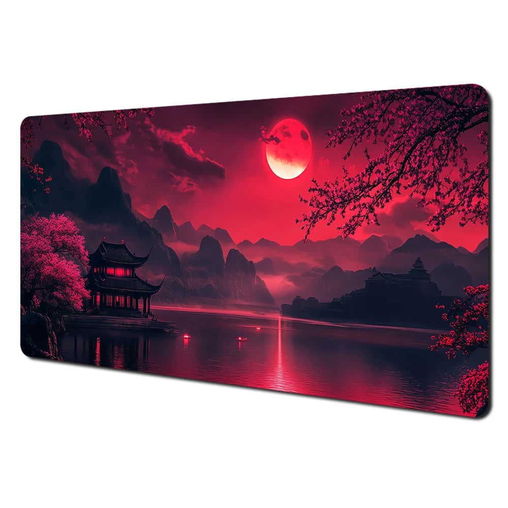 Red and Black Art Landscapes Large Mouse Pad Anti-Slip