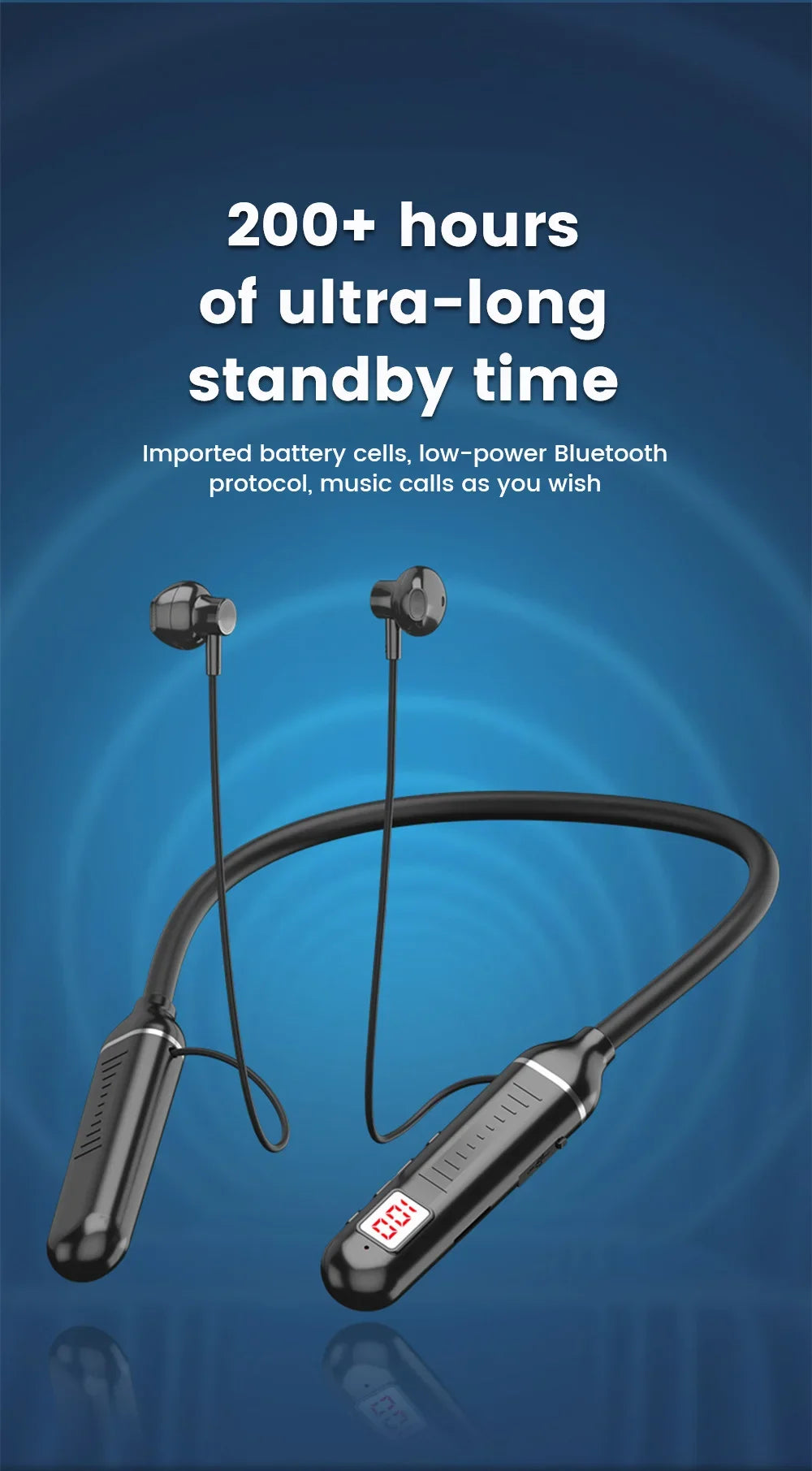 Wireless Earphones 5.3 Neckband Headphones Gaming with LED Display