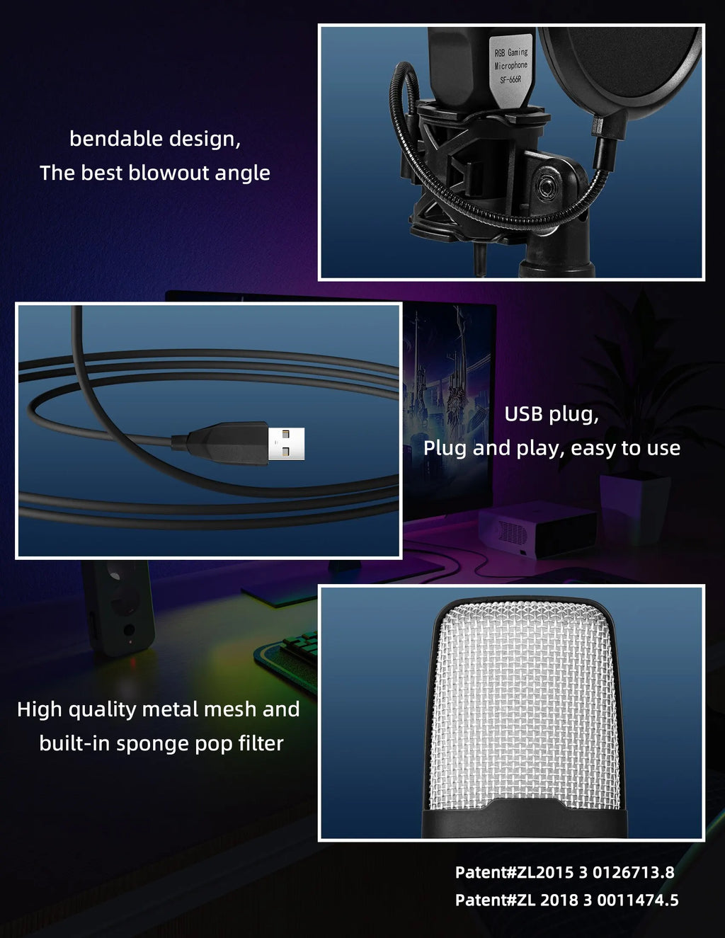 Gaming Computer Professional Condenser Microphone Mic PC Laptop USB