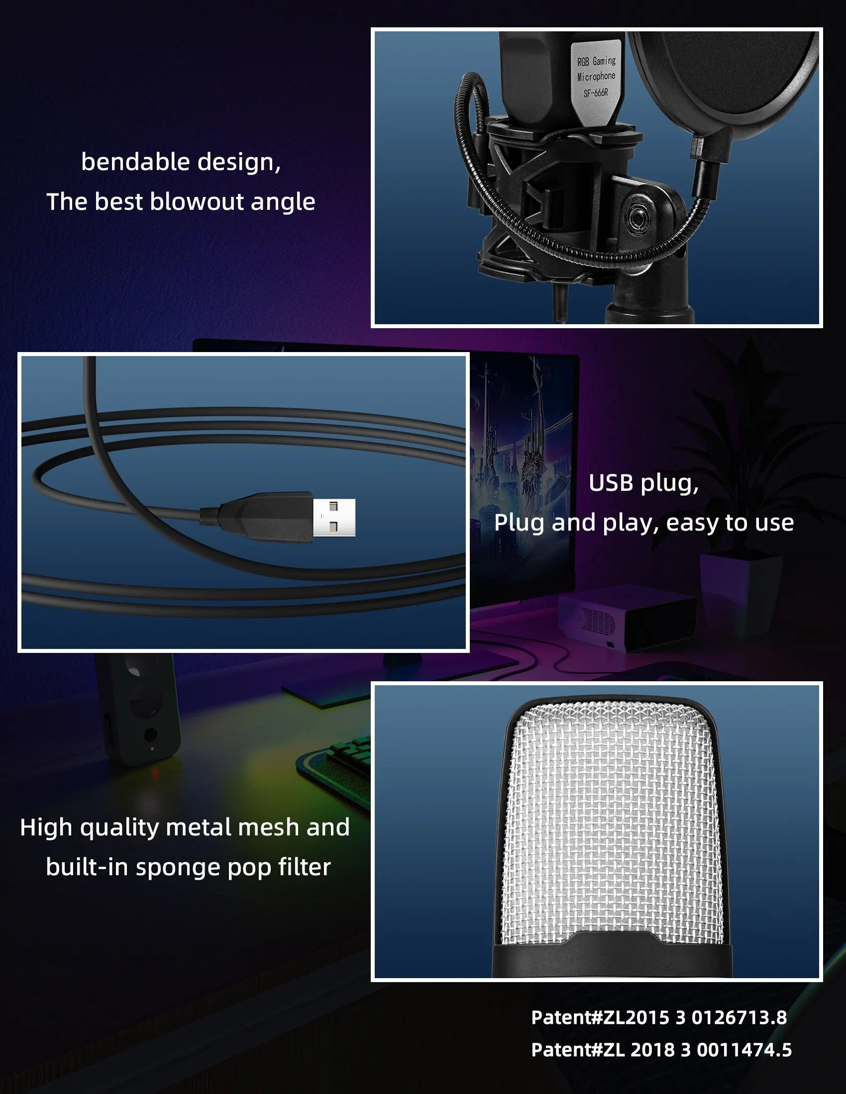 Gaming Computer Professional Condenser Microphone Mic PC Laptop USB