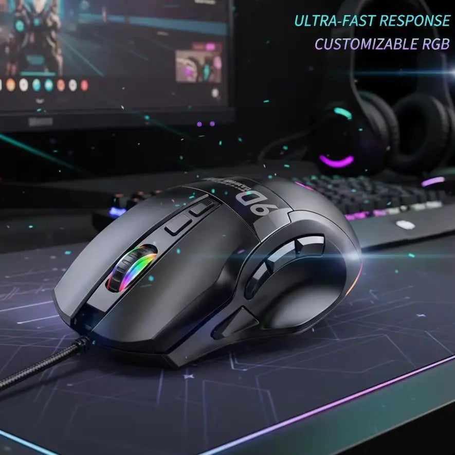RGB Programmable Wired Gaming Mouse with 9 Programmable Buttons, Adjustable DPI & Ergonomic Design for PC and Laptop