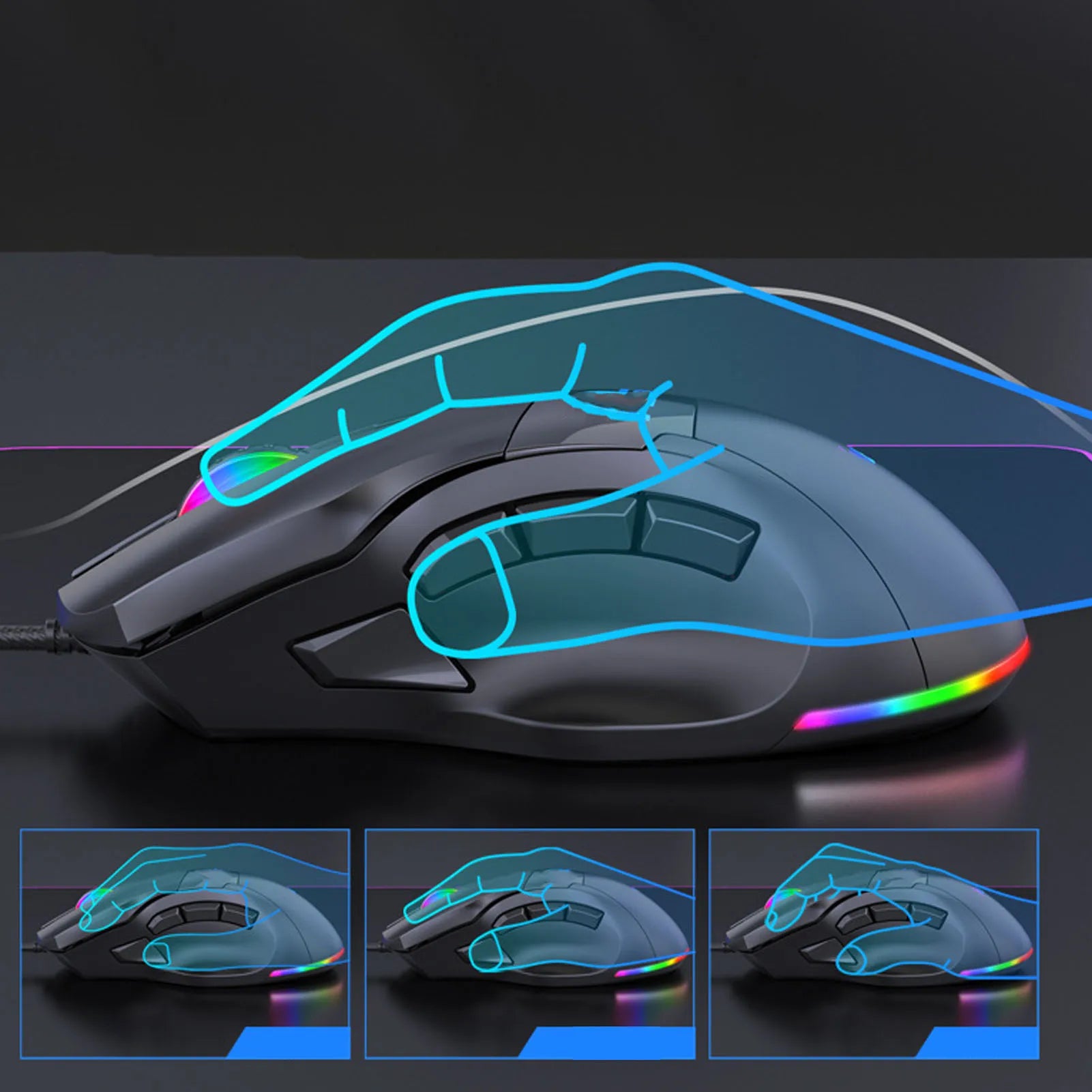 RGB Programmable Wired Gaming Mouse with 9 Programmable Buttons, Adjustable DPI & Ergonomic Design for PC and Laptop