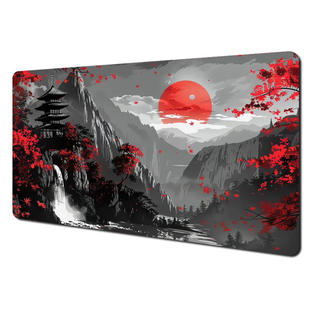 Red and Black Art Landscapes Large Mouse Pad Anti-Slip