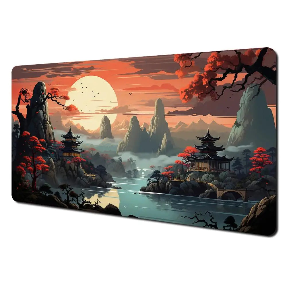 Red and Black Art Landscapes Large Mouse Pad Anti-Slip