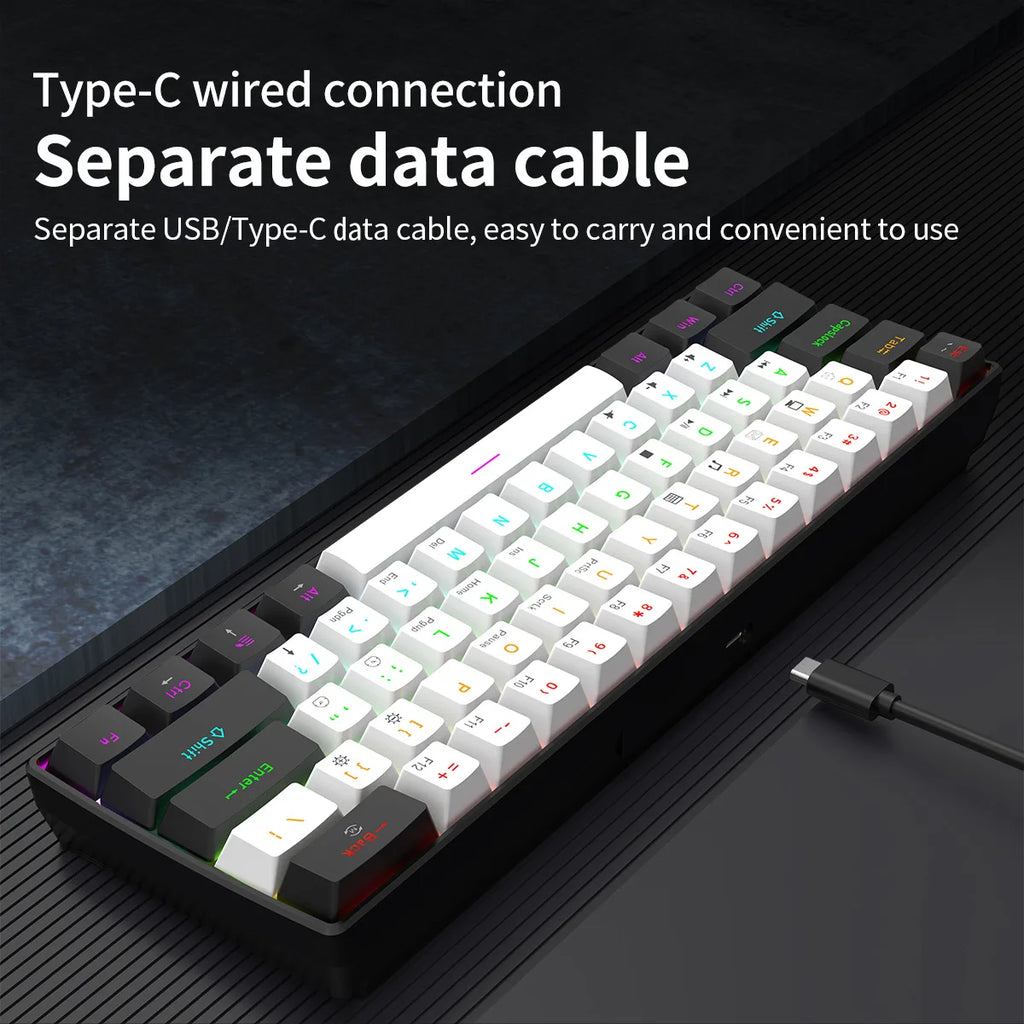 Mechanical Keyboard Gamer 60% Mini 6 1Keys Backlit PC Switches Keyboards Portable Wired Cute Laptop Key Board Teclado Mecanico
