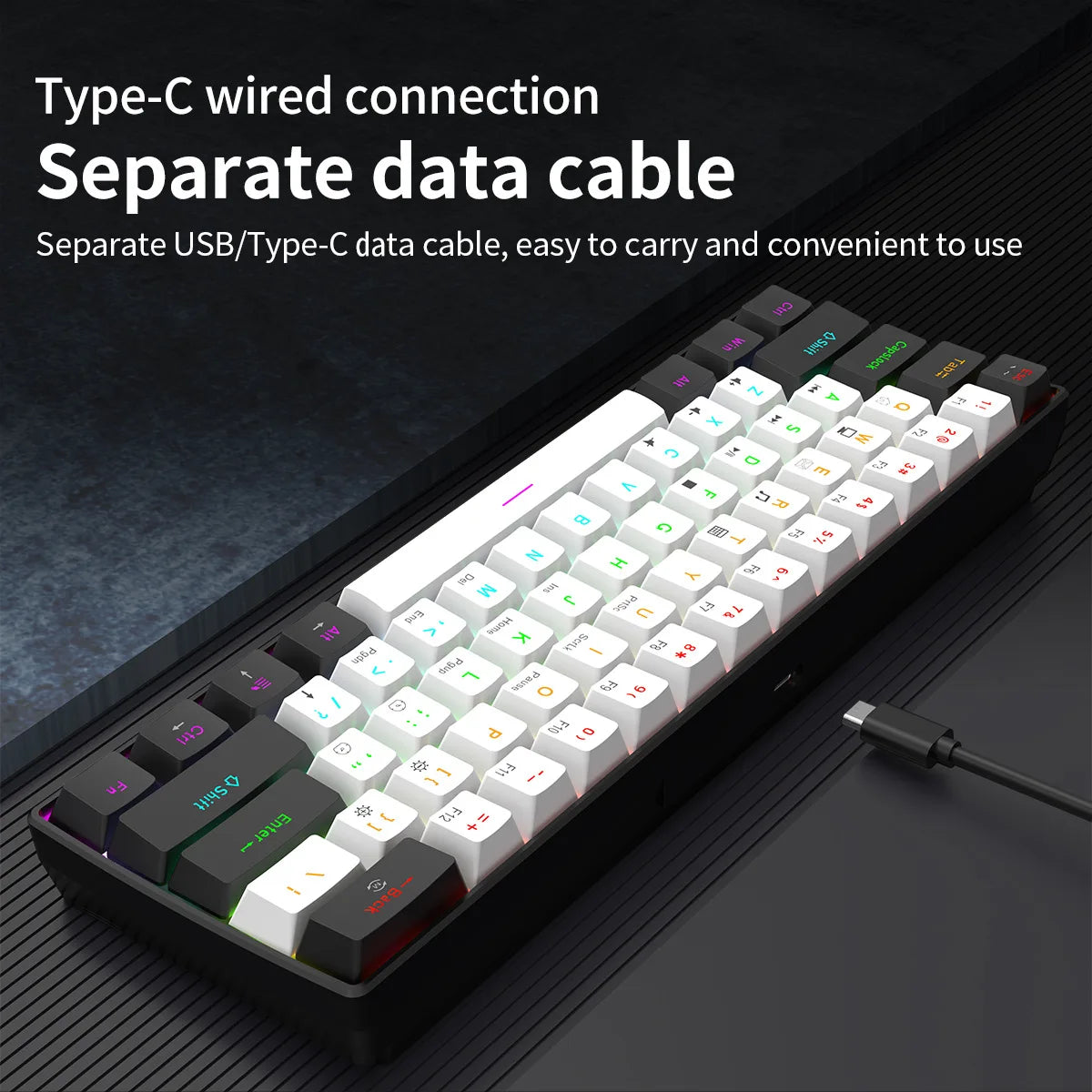 Mechanical Keyboard Gamer 60% Mini 6 1Keys Backlit PC Switches Keyboards Portable Wired Cute Laptop Key Board Teclado Mecanico