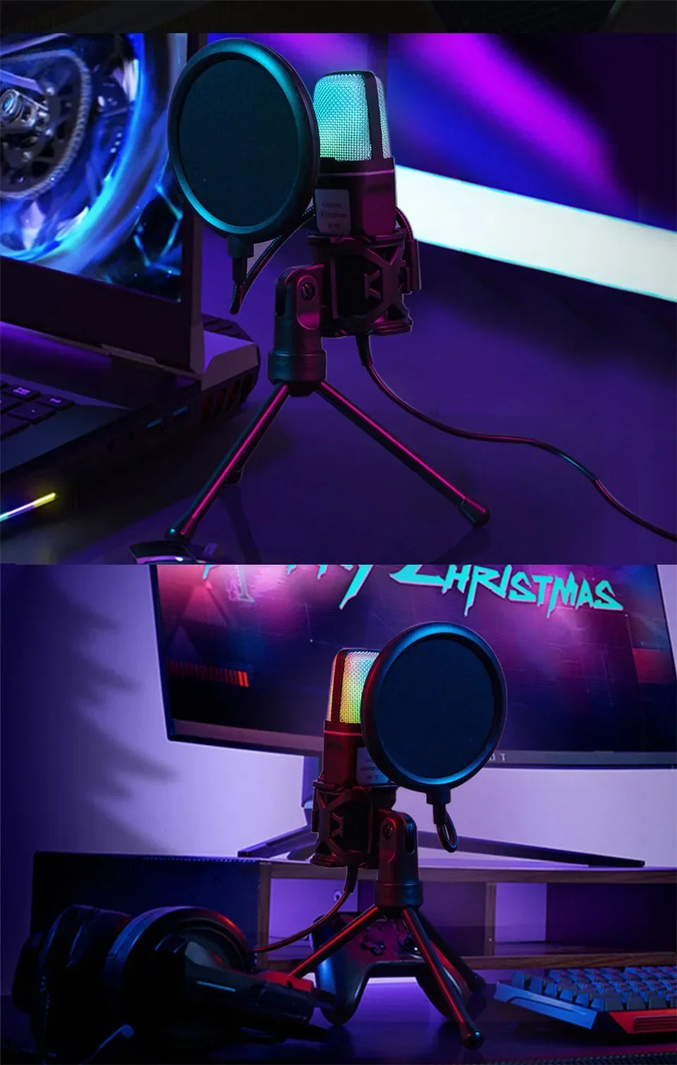 USB Microphone Clear Full RGB Capacitive Gaming Esports Desktop Microphone Live Conferencing Podcast Recording Studio Computer