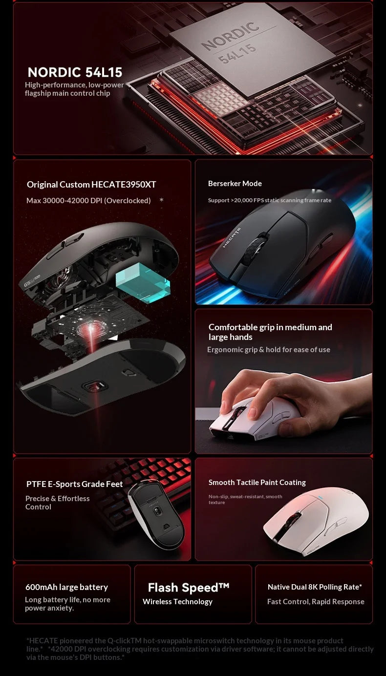 EDIFIER HECATE G5M Ultra Wireless Gaming Mouse G5M Ultra Dual 8K Hot Swappable Silent Switch PAW3950 Nordic 54L15 600Mah Laptop