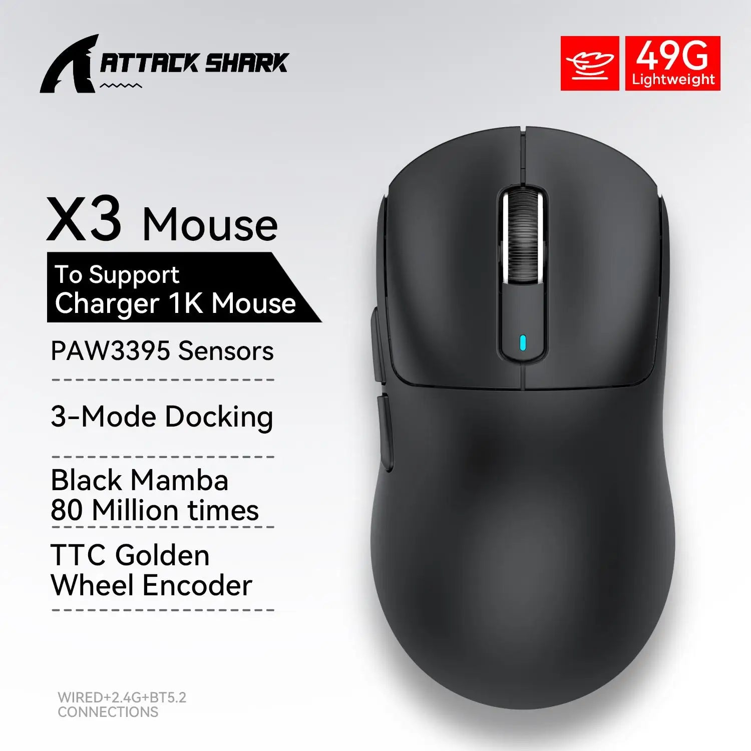 X3 Gaming Mouse Wireless ATTACK SHARK Red Color 4K