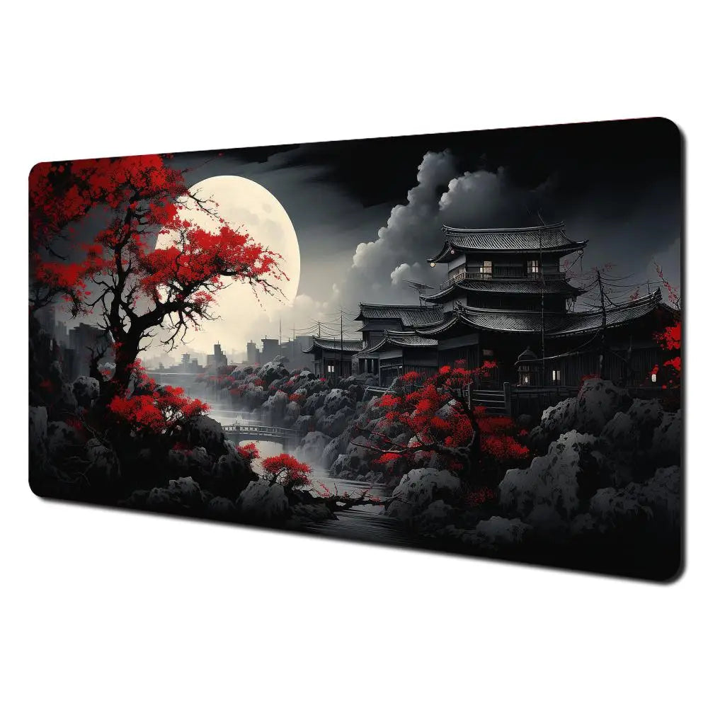 Red and Black Art Landscapes Large Mouse Pad Anti-Slip