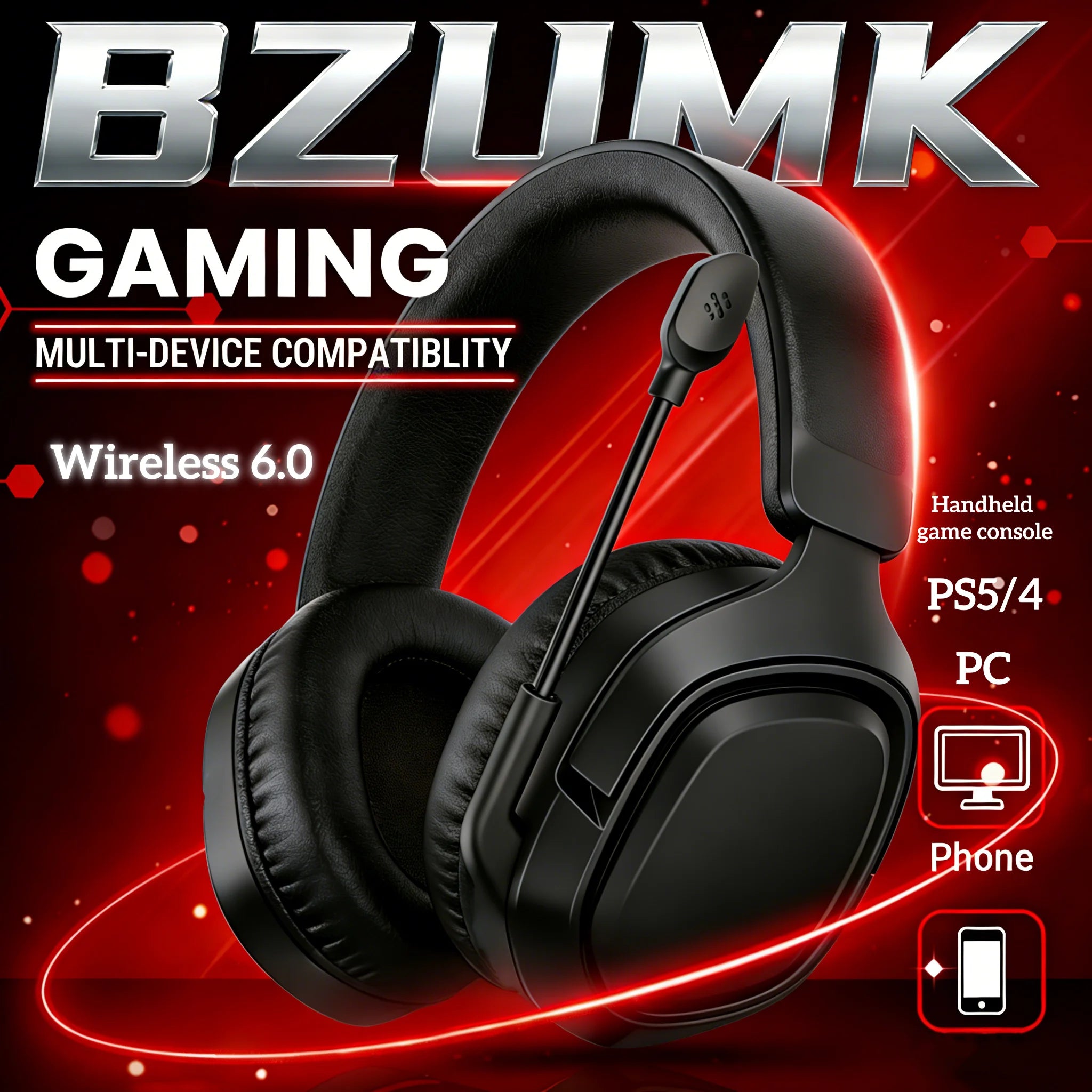 GT808 gaming headset is an ergonomic over-ear wireless headset, equipped with a 360-degree rotatable microphone and breathable