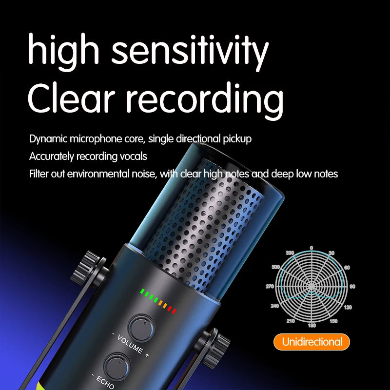 Gaming Microphone RGB With Noise Reduction Software Mic Gain Mute