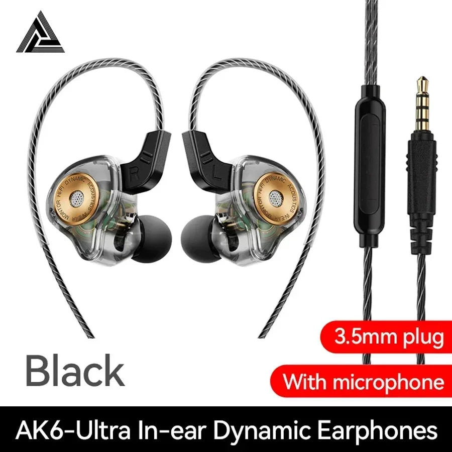 Original QKZ AK6 In Ear Earphone 6 Dynamic Driver Unit Headphone With Mic Stereo Sports HIFI Subwoofer Headset Monitor Earbuds