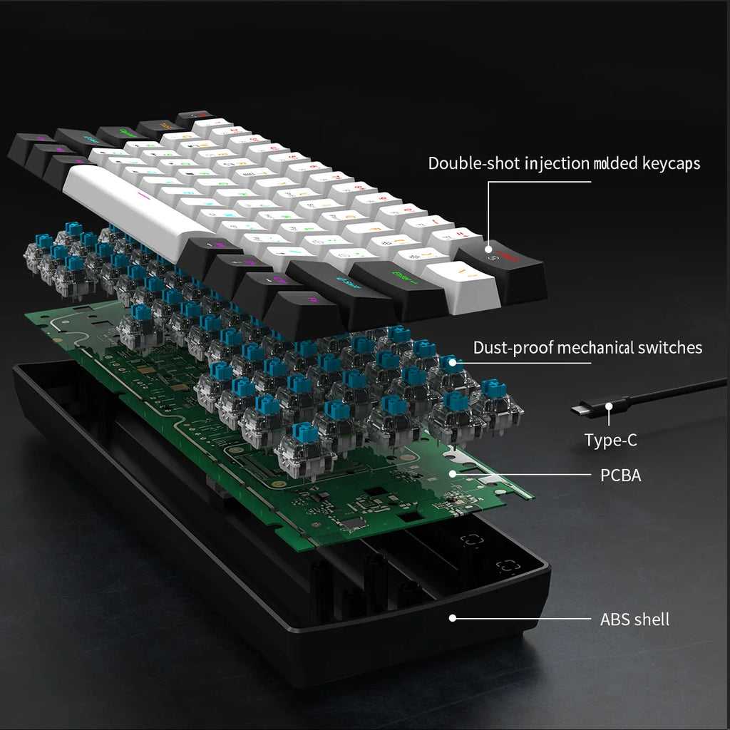 Mechanical Keyboard Gamer 60% Mini 6 1Keys Backlit PC Switches Keyboards Portable Wired Cute Laptop Key Board Teclado Mecanico