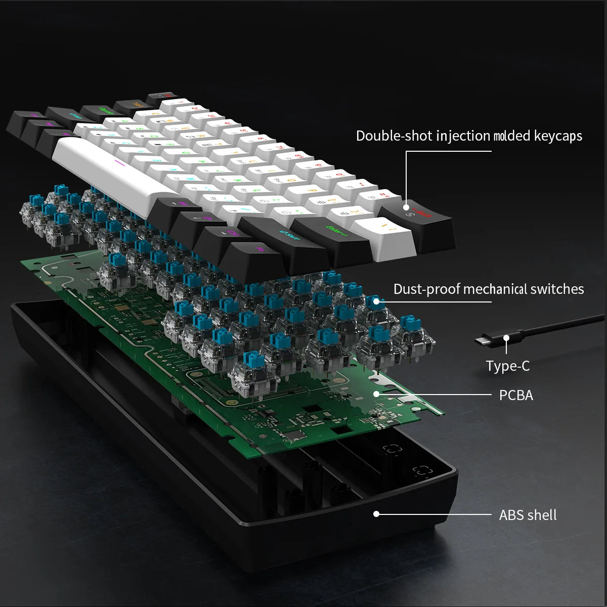Mechanical Keyboard Gamer 60% Mini 6 1Keys Backlit PC Switches Keyboards Portable Wired Cute Laptop Key Board Teclado Mecanico