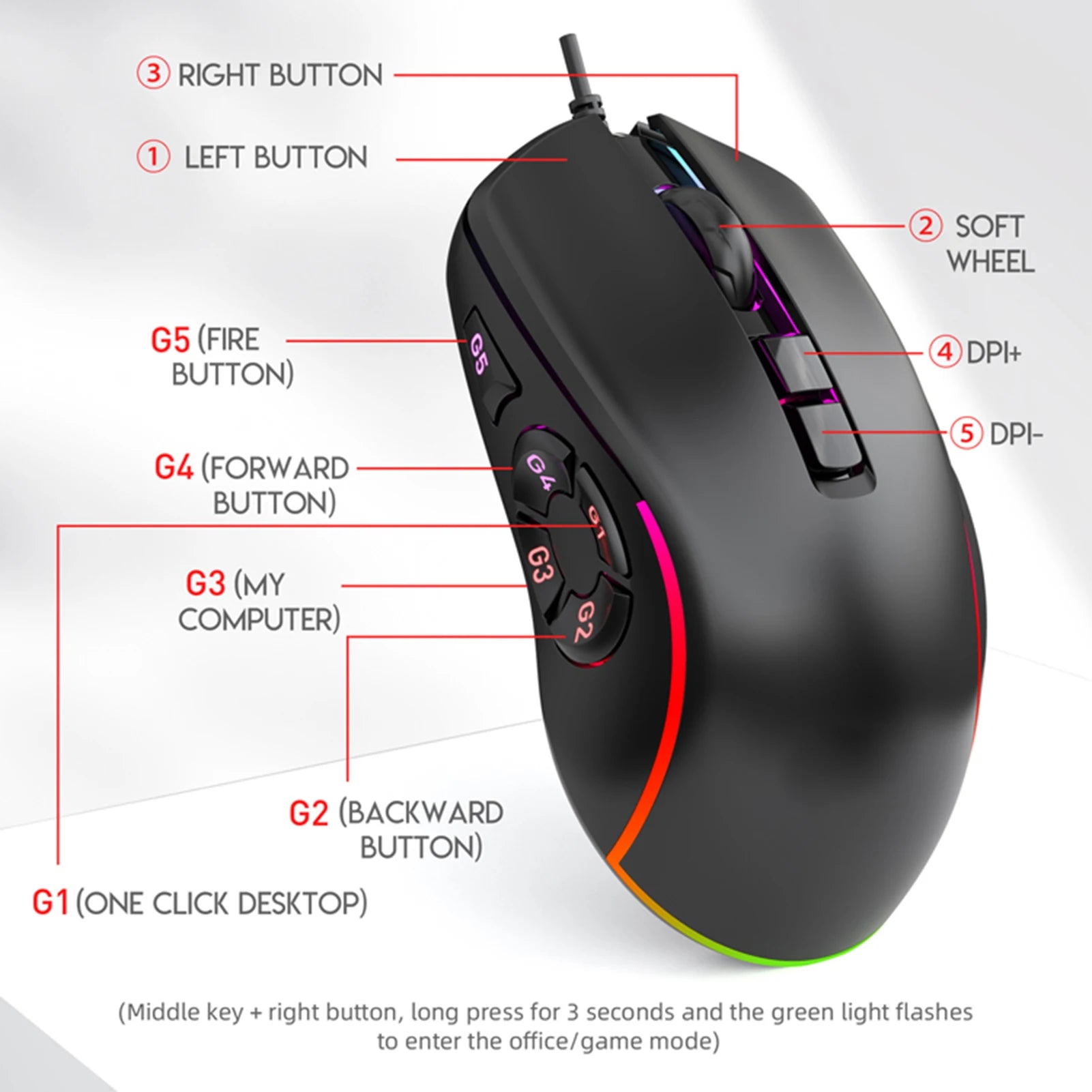 X9 Wired Gaming Mouse, RGB Backlit,
