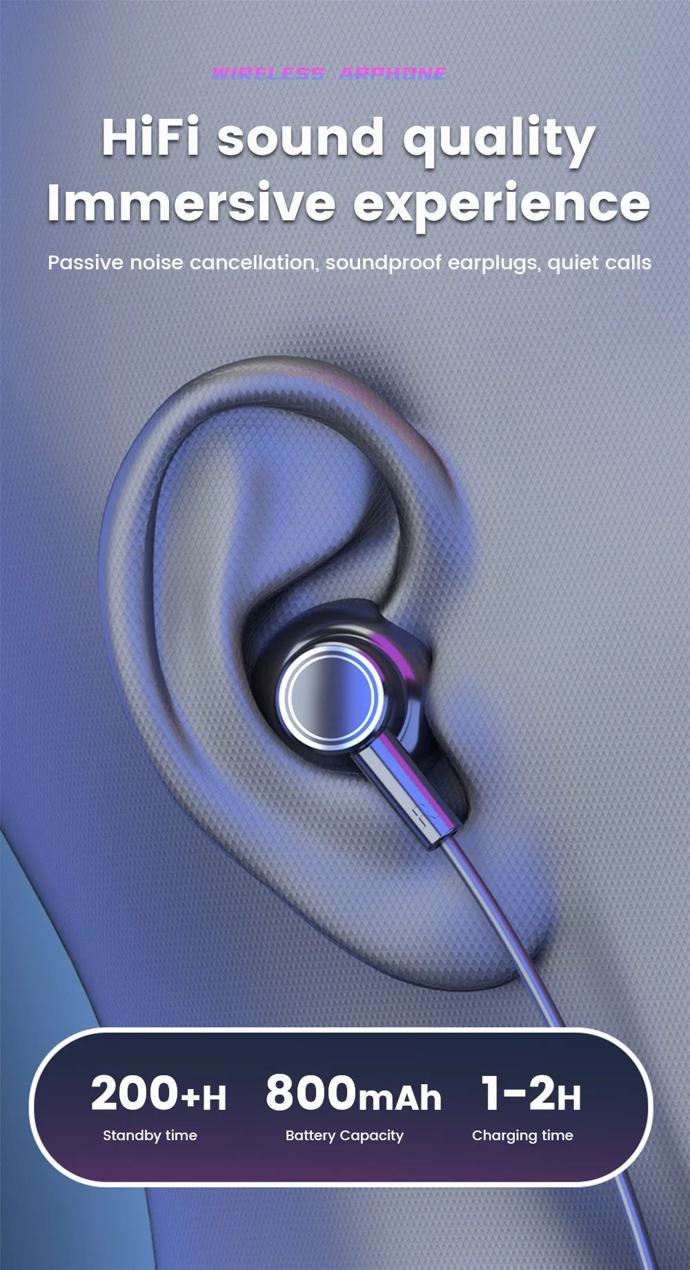 Wireless Earphones 5.3 Neckband Headphones Gaming with LED Display