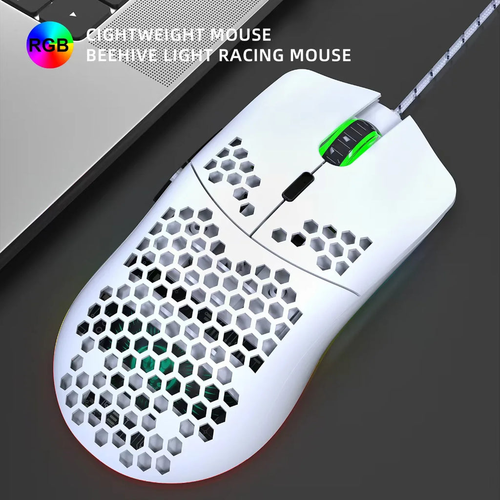RGB Honeycomb Wired Gaming Mouse with Macro Programming, 6400 DPI, Ergonomic Design for PC & Laptop