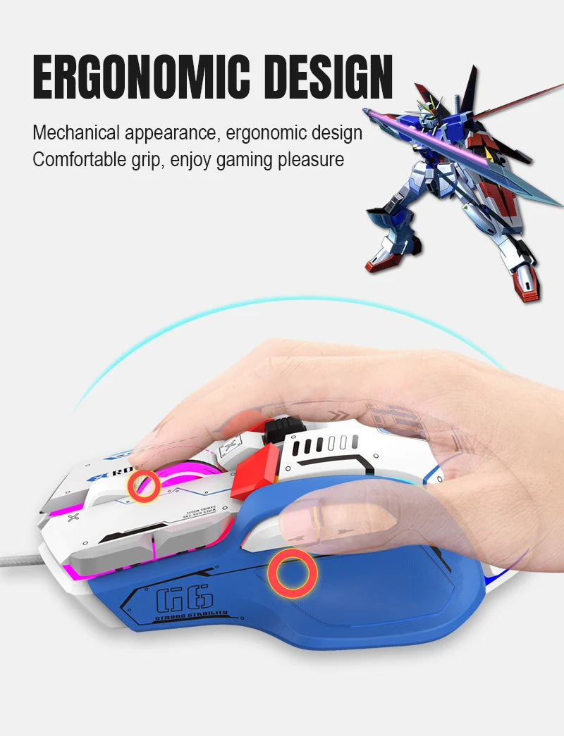 FreeWolf G6 Mechanical Wired Gaming Mouse 12800 DPI RGB Backlit Macro Ergonomic Mecha Design Ergonomic Gaming Office