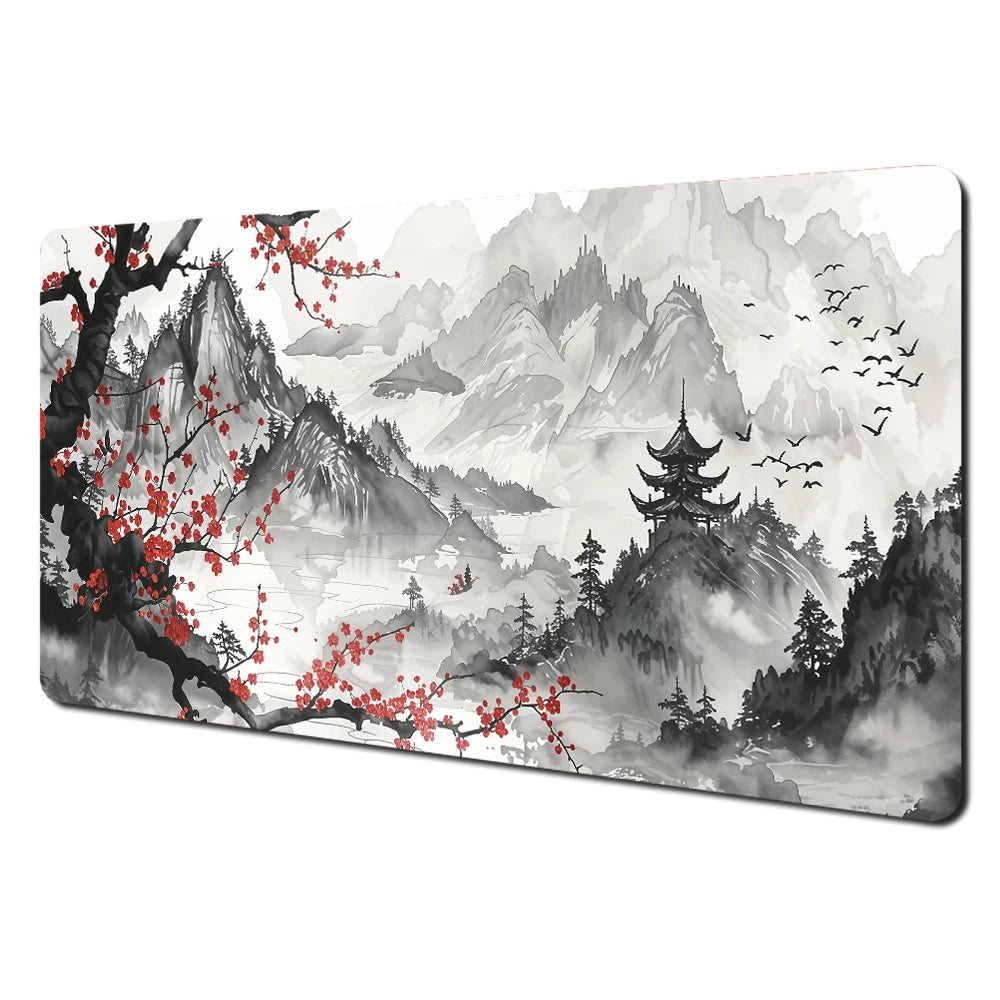 Red and Black Art Landscapes Large Mouse Pad Anti-Slip