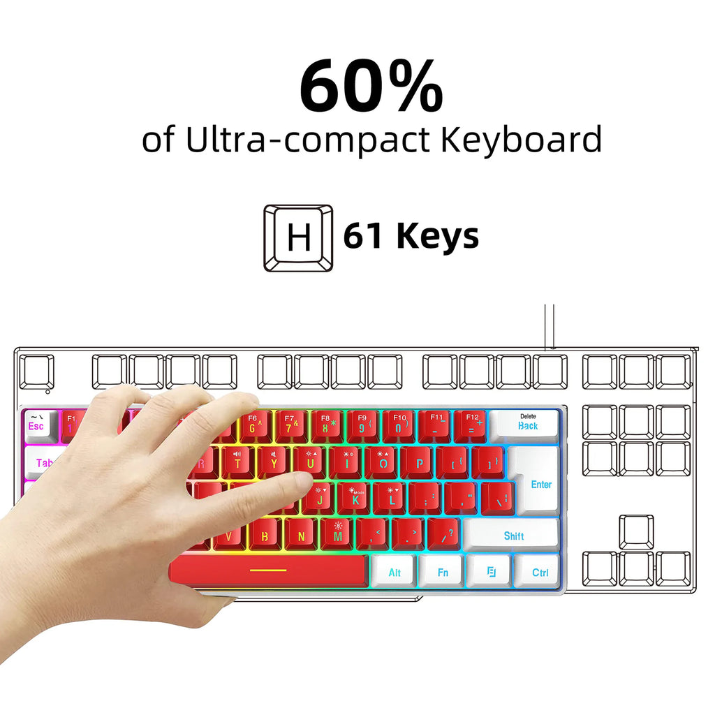 Keyboard Gaming PC Backlit Pink Keyboards 61 Keys Mini Computer 60% Musical USB Lady Ergonomic Office Wired Key Board Portable