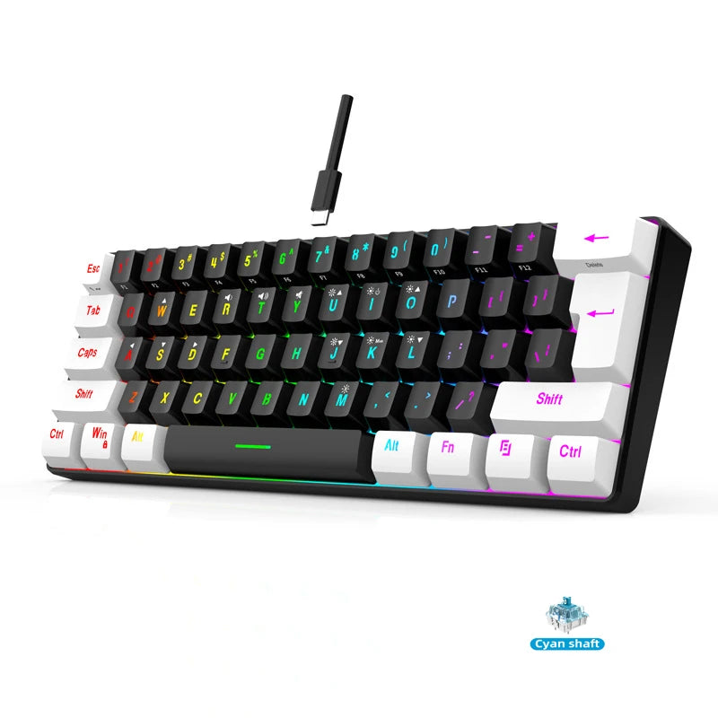 Mechanical Keyboard Gamer 60% Mini 6 1Keys Backlit PC Switches Keyboards Portable Wired Cute Laptop Key Board Teclado Mecanico