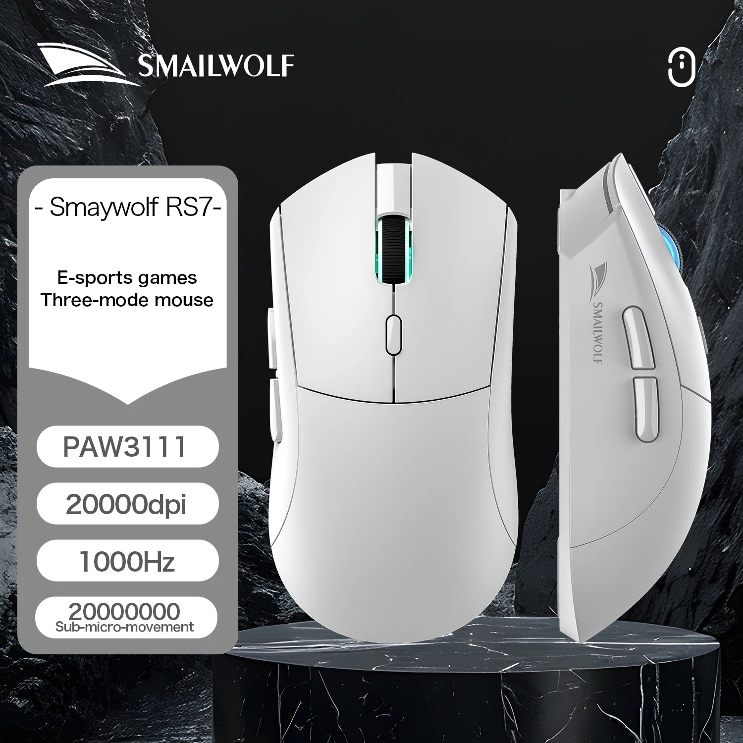 MAILWOLF RS7 Wireless Gaming Mouse – PAW3311 Sensor, 20000 DPI, Bluetooth & USB Receiver