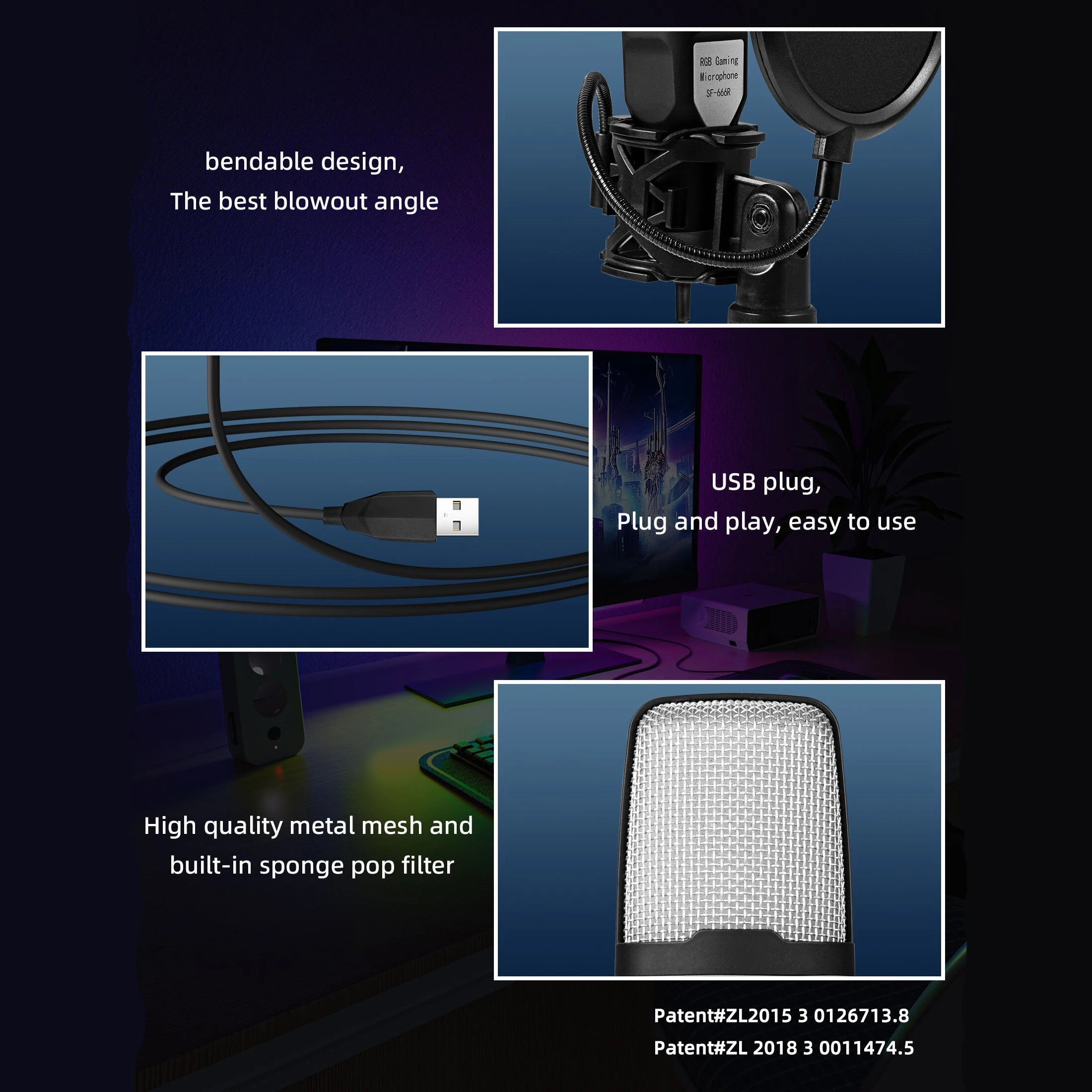 Gaming Computer Professional Condenser Microphone Mic PC Laptop USB