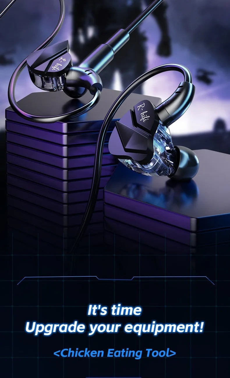 E-Sports Gaming Headset 7.1 Surround Sound Hifi Stereo Wired headphones 3.5mm/Type-C In-Ear dual Mic PUBG Gaming Earphone Earbud