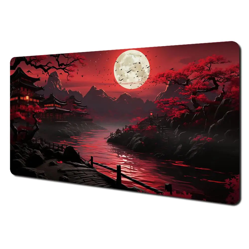 Red and Black Art Landscapes Large Mouse Pad Anti-Slip