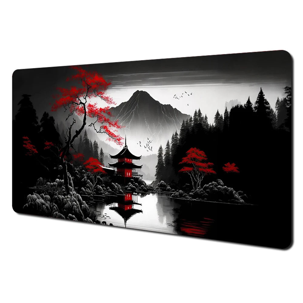 Red and Black Art Landscapes Large Mouse Pad Anti-Slip