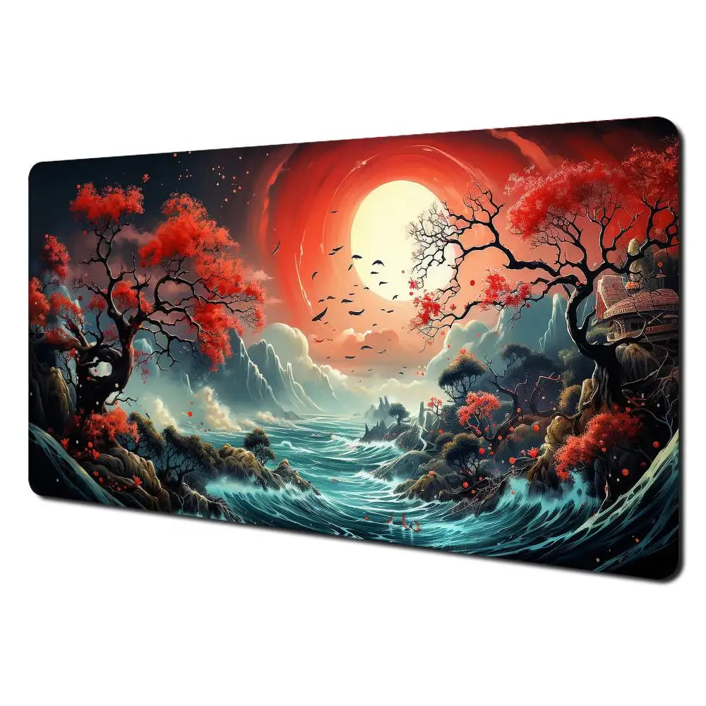 Red and Black Art Landscapes Large Mouse Pad Anti-Slip