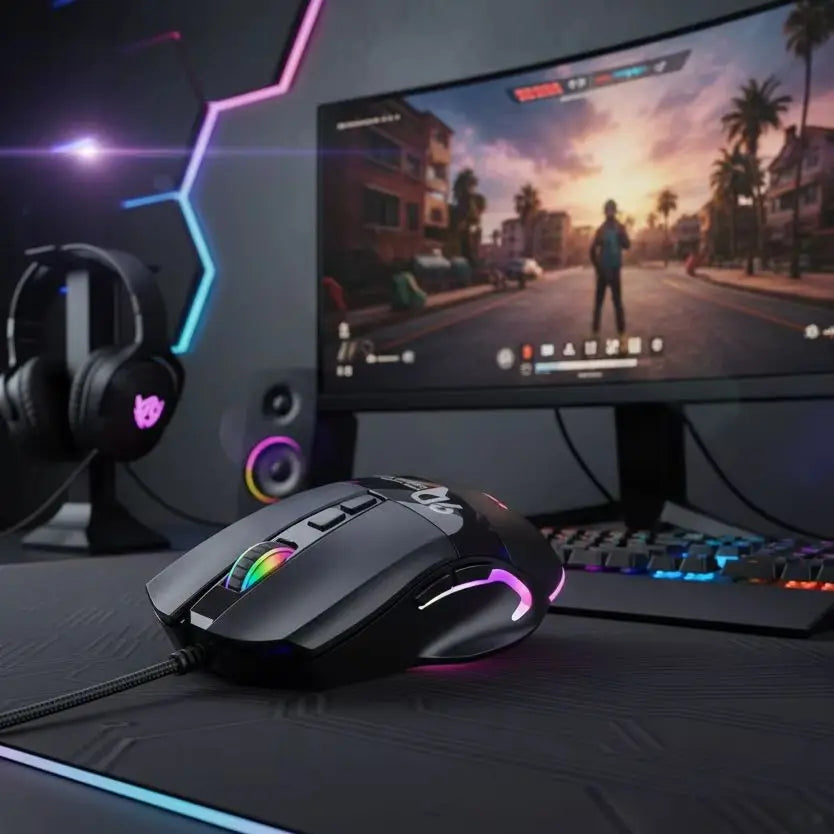 RGB Programmable Wired Gaming Mouse with 9 Programmable Buttons, Adjustable DPI & Ergonomic Design for PC and Laptop