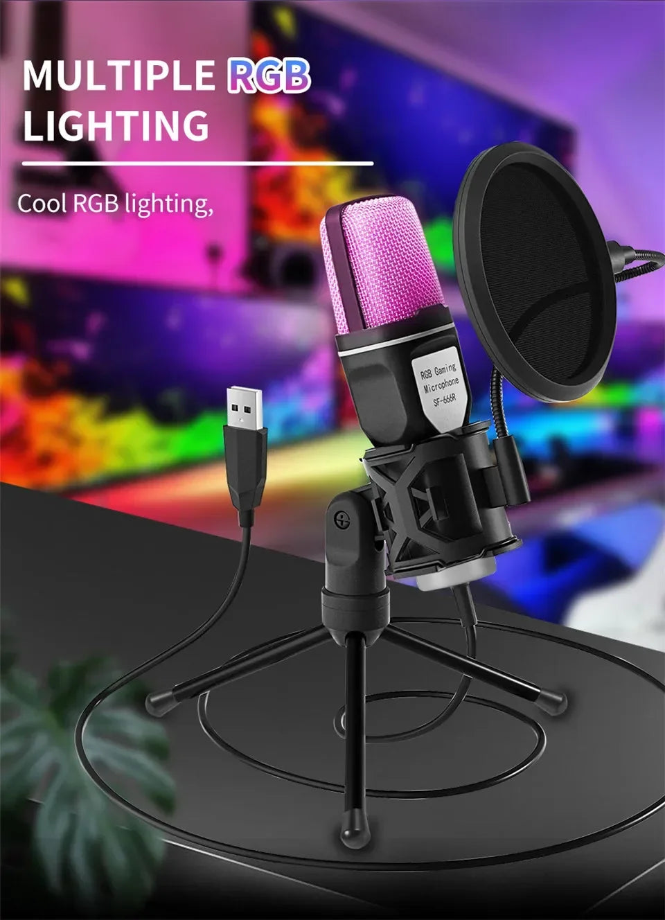 USB Microphone Clear Full RGB Capacitive Gaming Esports Desktop Microphone Live Conferencing Podcast Recording Studio Computer