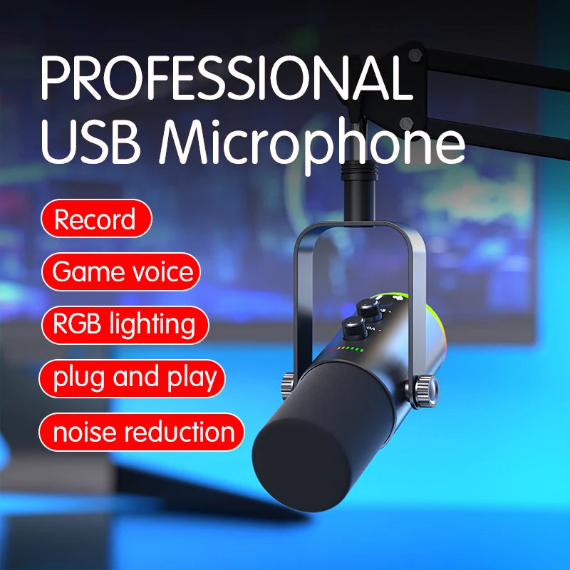 Gaming Microphone RGB With Noise Reduction Software Mic Gain Mute