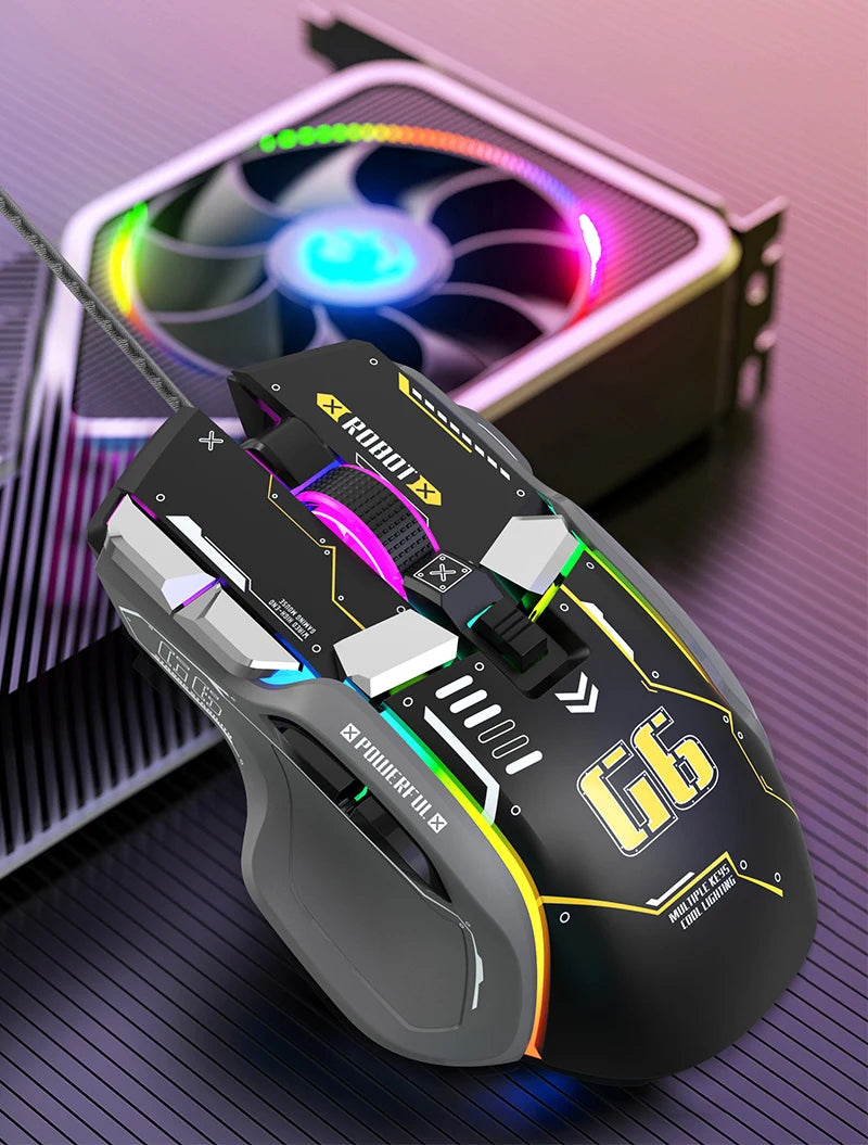 FreeWolf G6 Mechanical Wired Gaming Mouse 12800 DPI RGB Backlit Macro Ergonomic Mecha Design Ergonomic Gaming Office