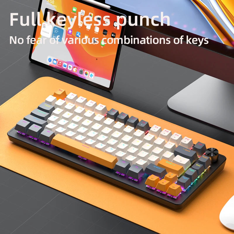K82 Mechanical Wired Keyboard with Media Knob, APAYADO Hot Swap Gaming Keyboard, Transparent Character Backlighting,ABS Keycaps