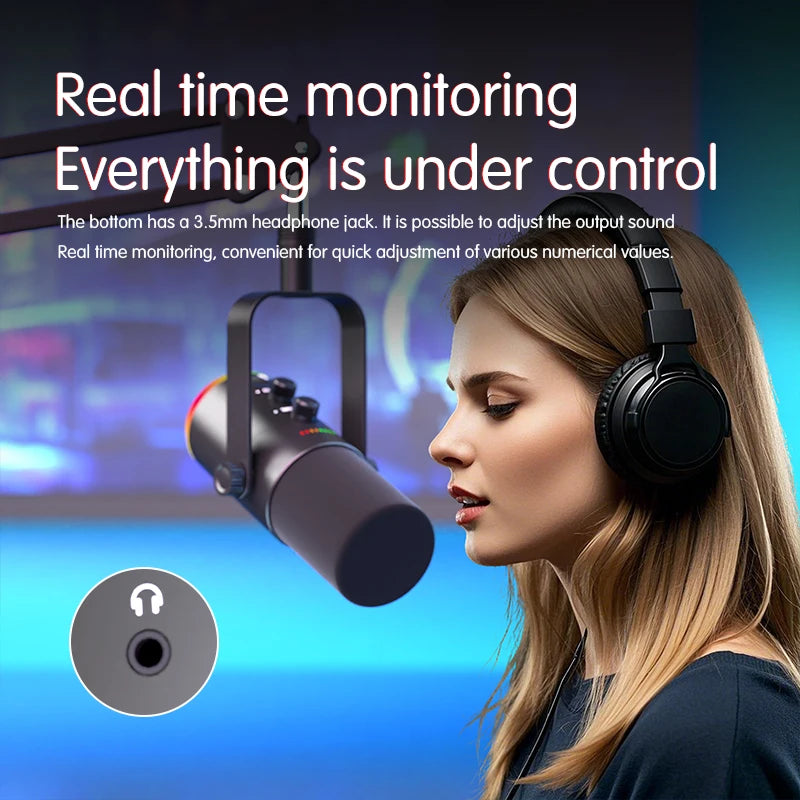 Gaming Microphone RGB With Noise Reduction Software Mic Gain Mute