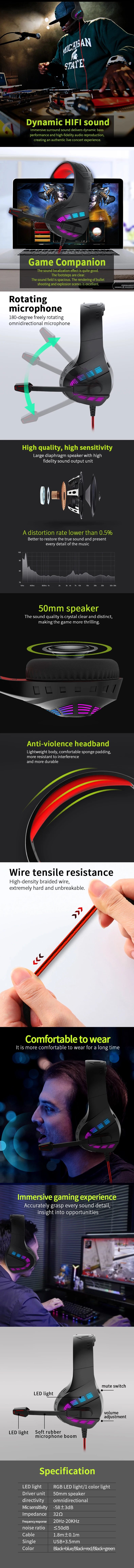 G4 Gaming Headset With Noise-cancelling Microphone Surround Sound 3.5mm Wired LED Gaming Headset For Gamers