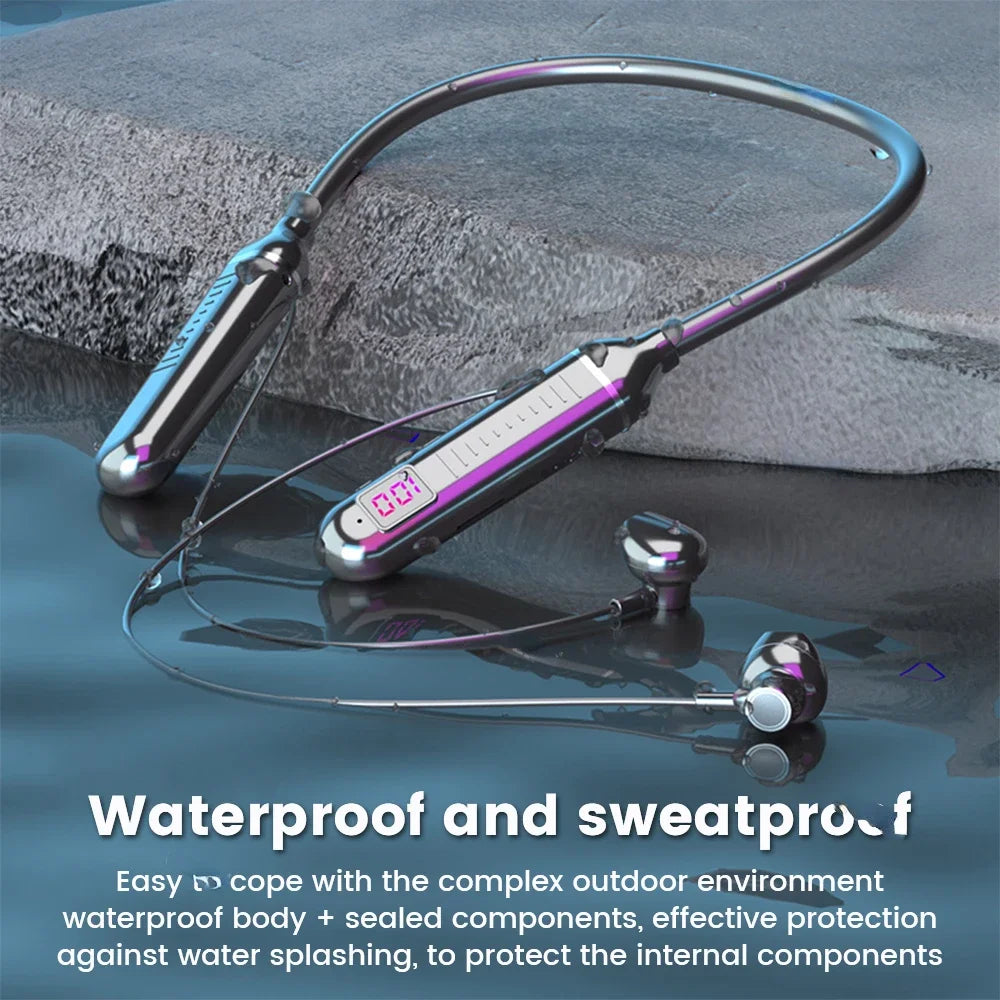Wireless Earphones 5.3 Neckband Headphones Gaming with LED Display