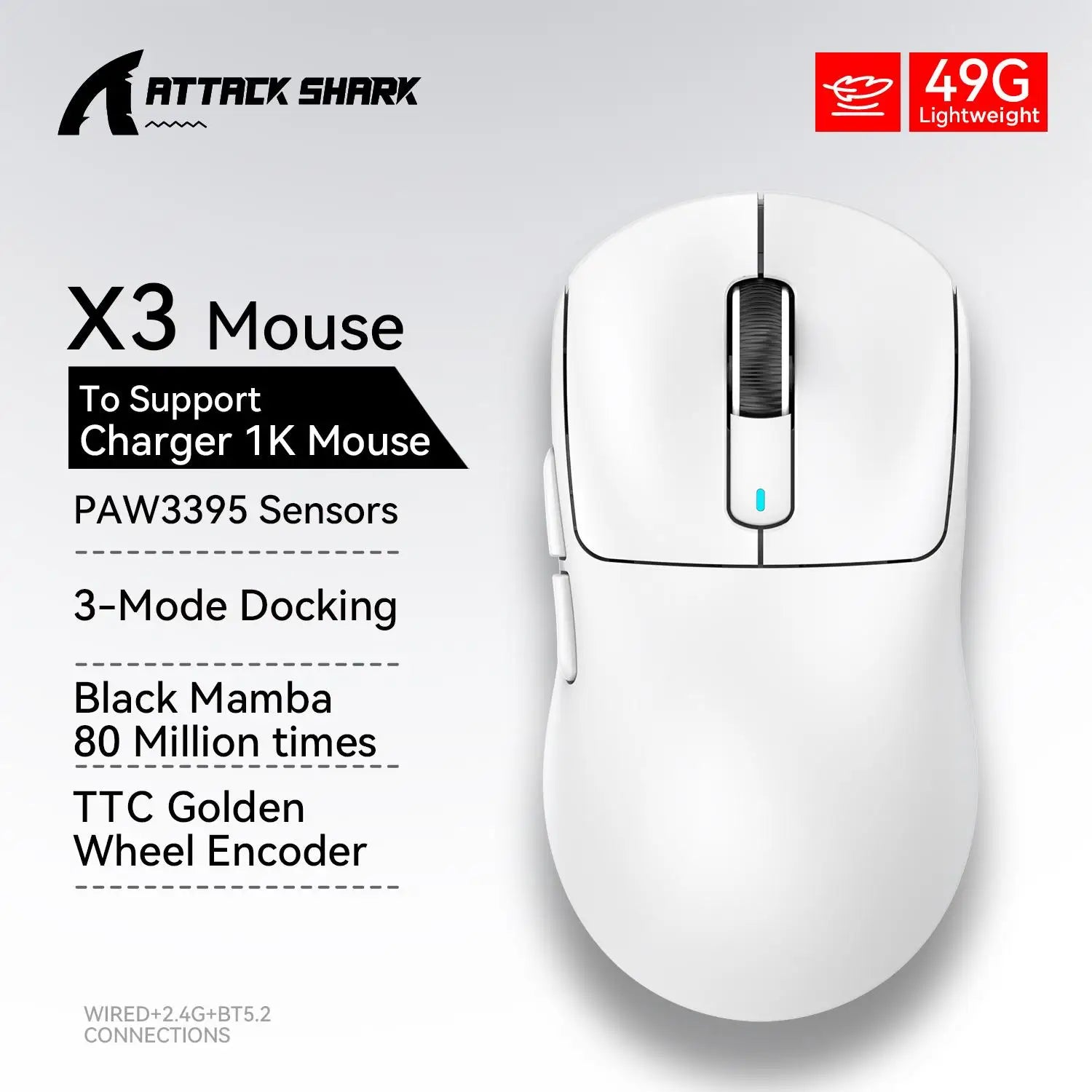 X3 Gaming Mouse Wireless ATTACK SHARK Red Color 4K