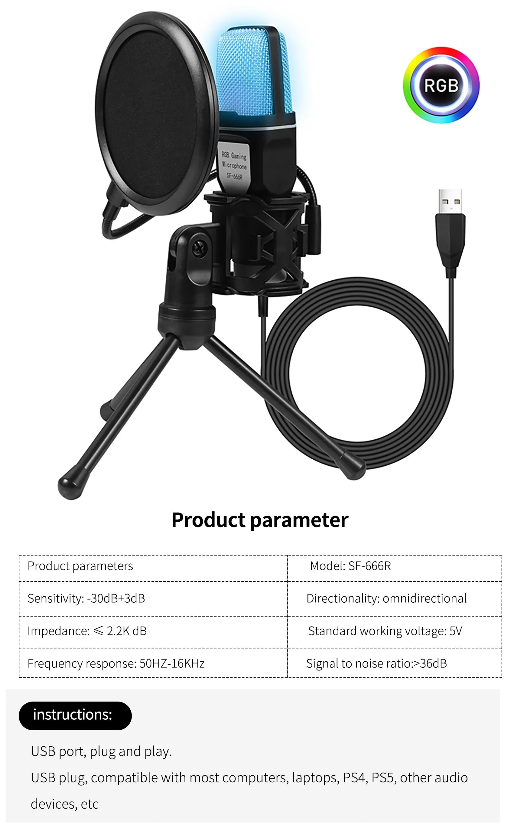 Gaming Computer Professional Condenser Microphone Mic PC Laptop USB