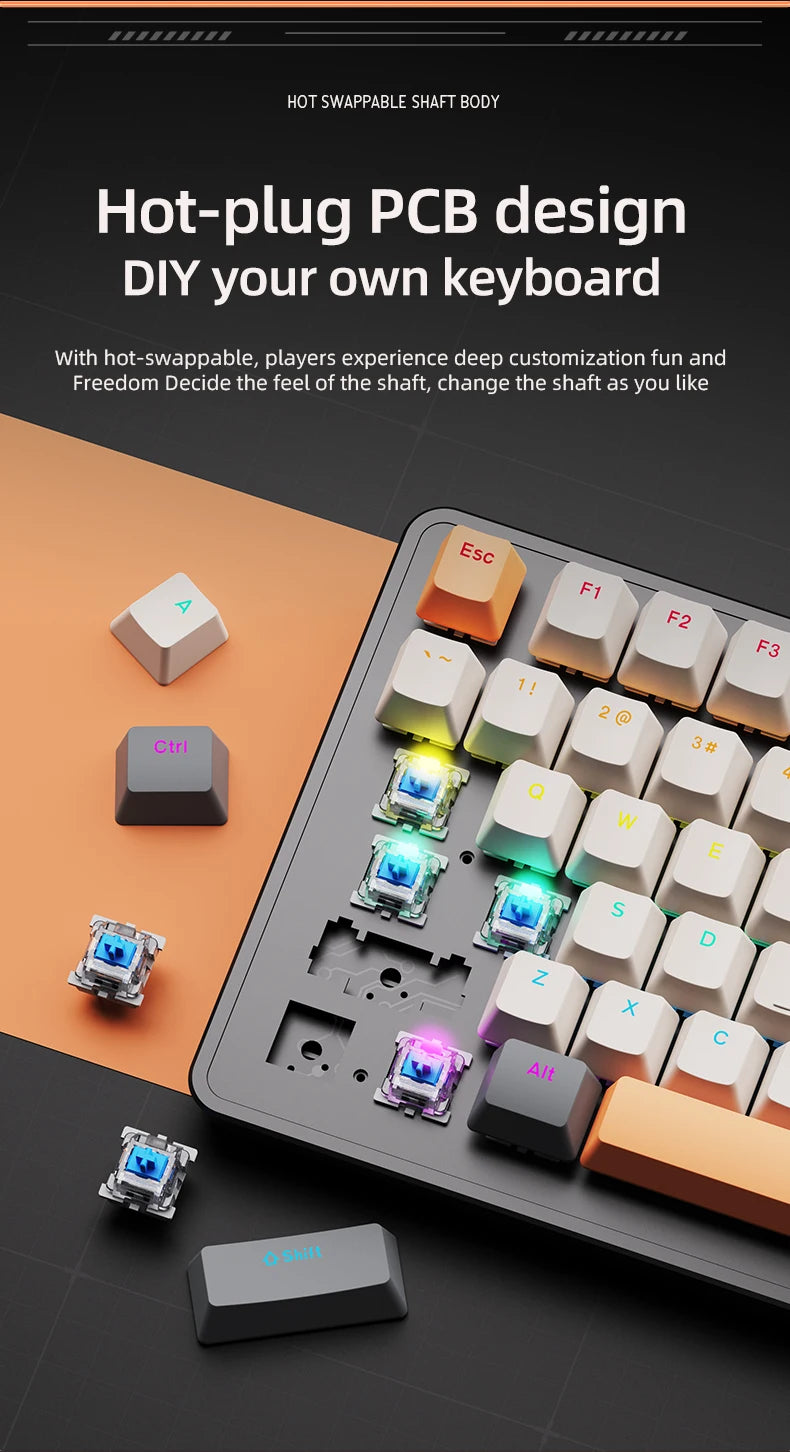 K82 Mechanical Wired Keyboard with Media Knob, APAYADO Hot Swap Gaming Keyboard, Transparent Character Backlighting,ABS Keycaps