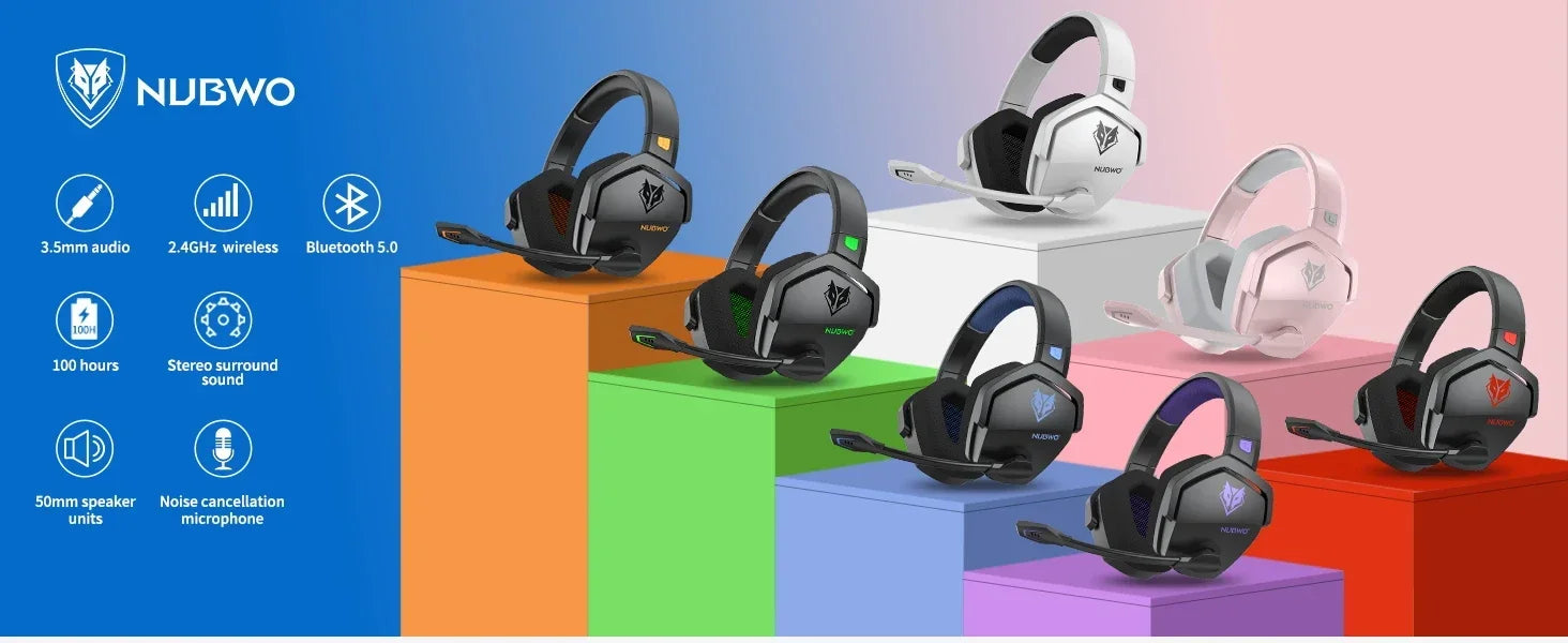 NUBWO G06 Dual Wireless Gaming Headphones 2.4GHz Bluetooth 5.3 Headsets Gamer with Microphone for PS5, PS4, PC, Mobile, Switch