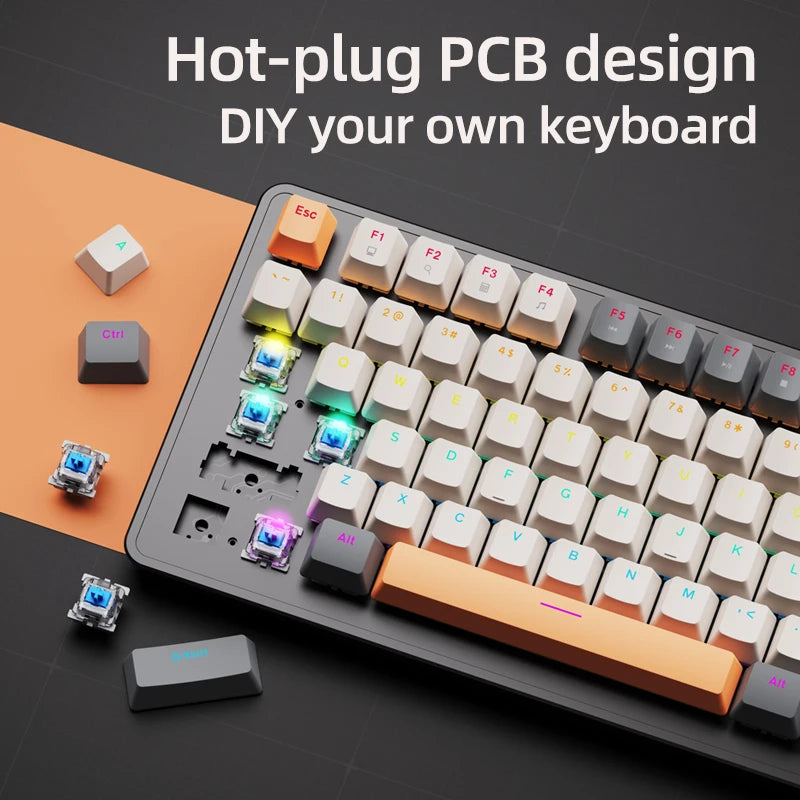 K82 Mechanical Wired Keyboard with Media Knob, APAYADO Hot Swap Gaming Keyboard, Transparent Character Backlighting,ABS Keycaps