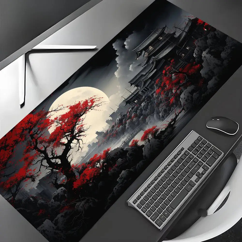 Red and Black Art Landscapes Large Mouse Pad Anti-Slip